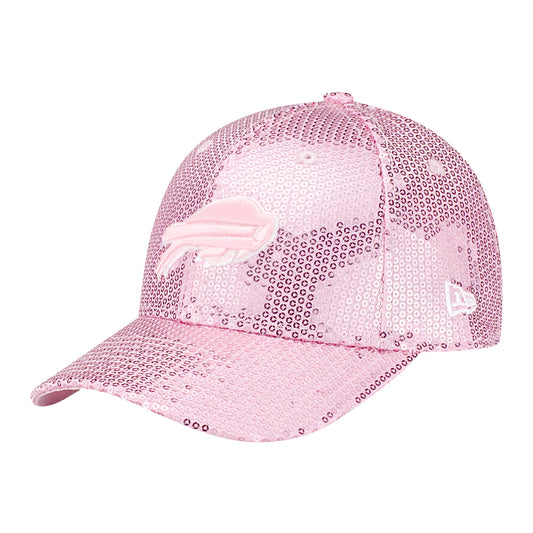 Girls Buffalo Bills 9FORTY Sequin Hat In Pink - Front Left View
