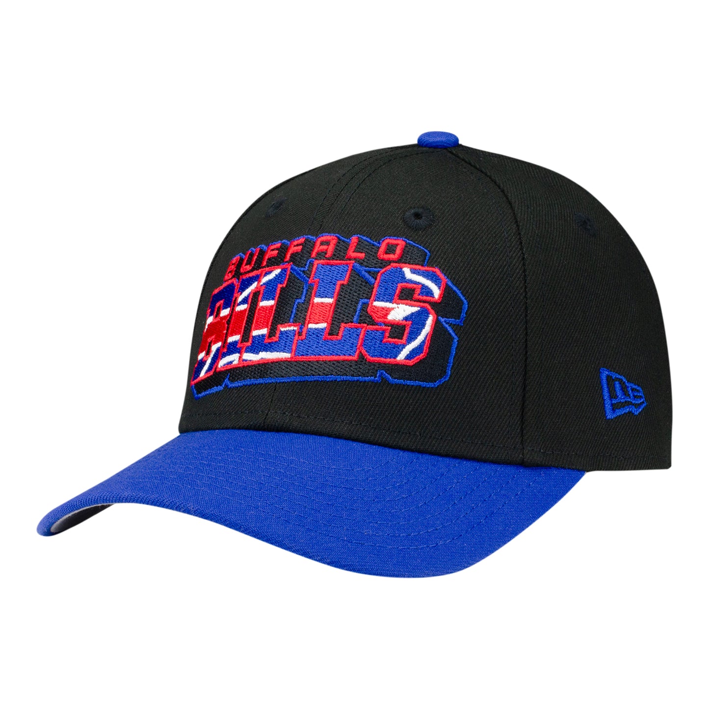 Youth Buffalo Bills 9FORTY Wordmark Hat In Black - Front Left View