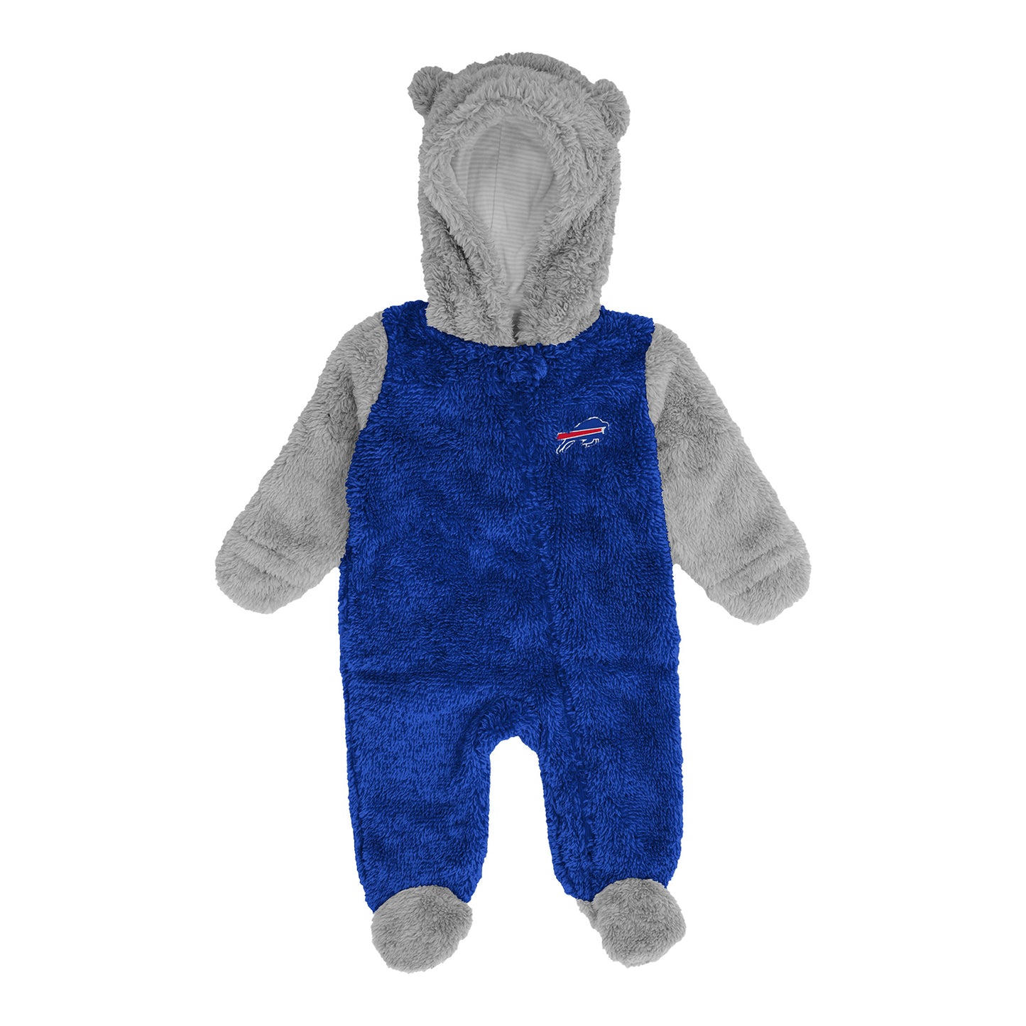 Newborn Game Nap Bills Teddy Onesie In Blue & Grey - Front View