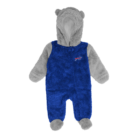 Newborn Game Nap Bills Teddy Onesie In Blue & Grey - Front View