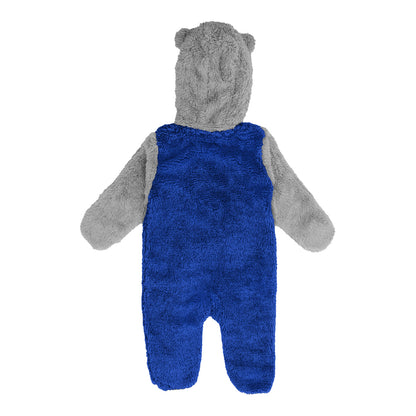 Newborn Game Nap Bills Teddy Onesie In Blue & Grey - Back View