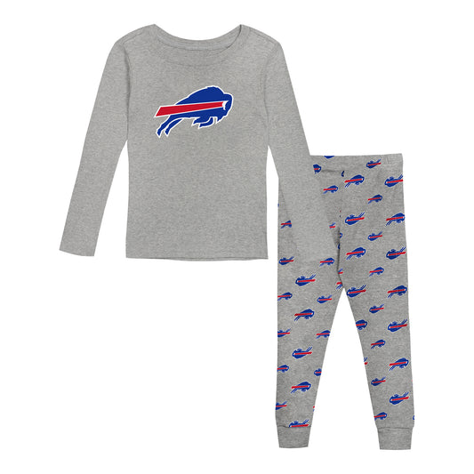 Buffalo Bills Toddler Long Sleeve Sleep Set In Grey - Combined Front View