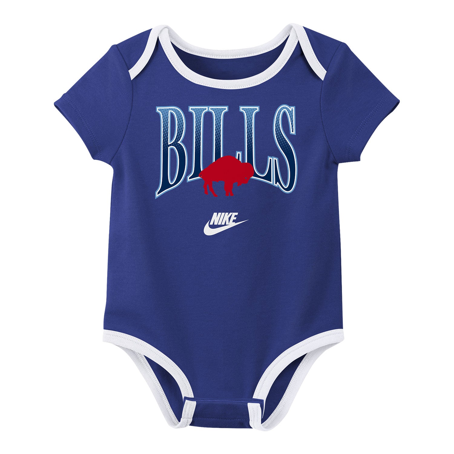 Buffalo Bills Newborn Nike Rewind 3 Pack Onesie In Blue, Red & White - Single Onesie Front View