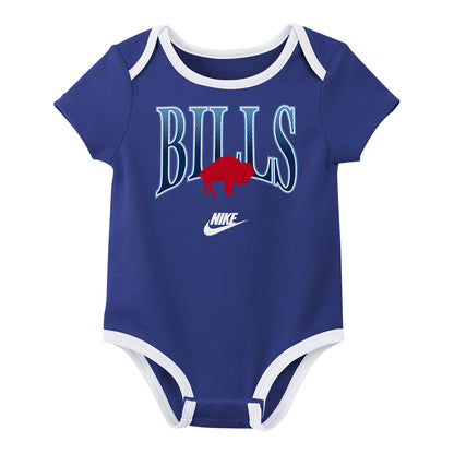 Buffalo Bills Newborn Nike Rewind 3 Pack Onesie In Blue, Red & White - Single Onesie Front View