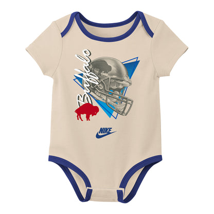 Buffalo Bills Infant Nike Rewind 3 Pack Onesie In Tan & Blue - Single Onesie Front View
