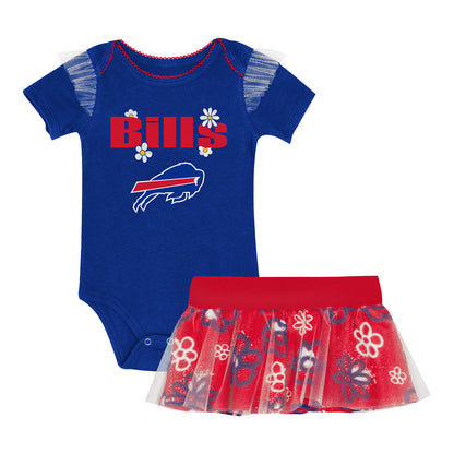 Buffalo Bills Infant Girls Primary Logo Creeper/Skirt Set In Blue & Red - Combined Front View