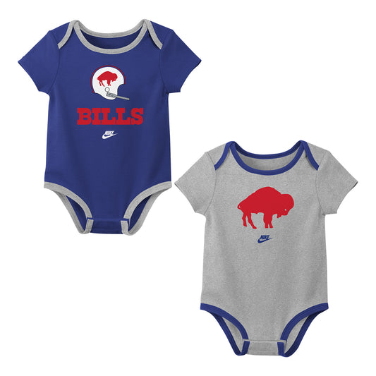 Buffalo Bills Rewind 2 Pack Creeper Set In Grey & Blue - Front View