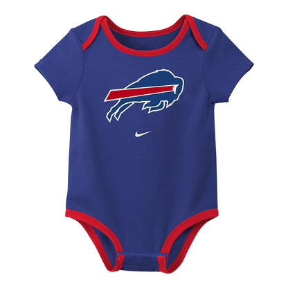 Buffalo Bills 3-Pack Creeper Set In Blue - Individual Onesie Front View