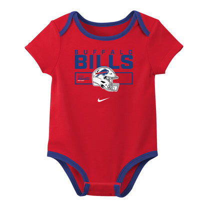Buffalo Bills 3-Pack Creeper Set In Red - Individual Onesie Front View