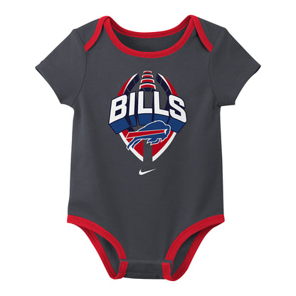 Buffalo Bills 3-Pack Creeper Set In Grey - Individual Onesie Front View