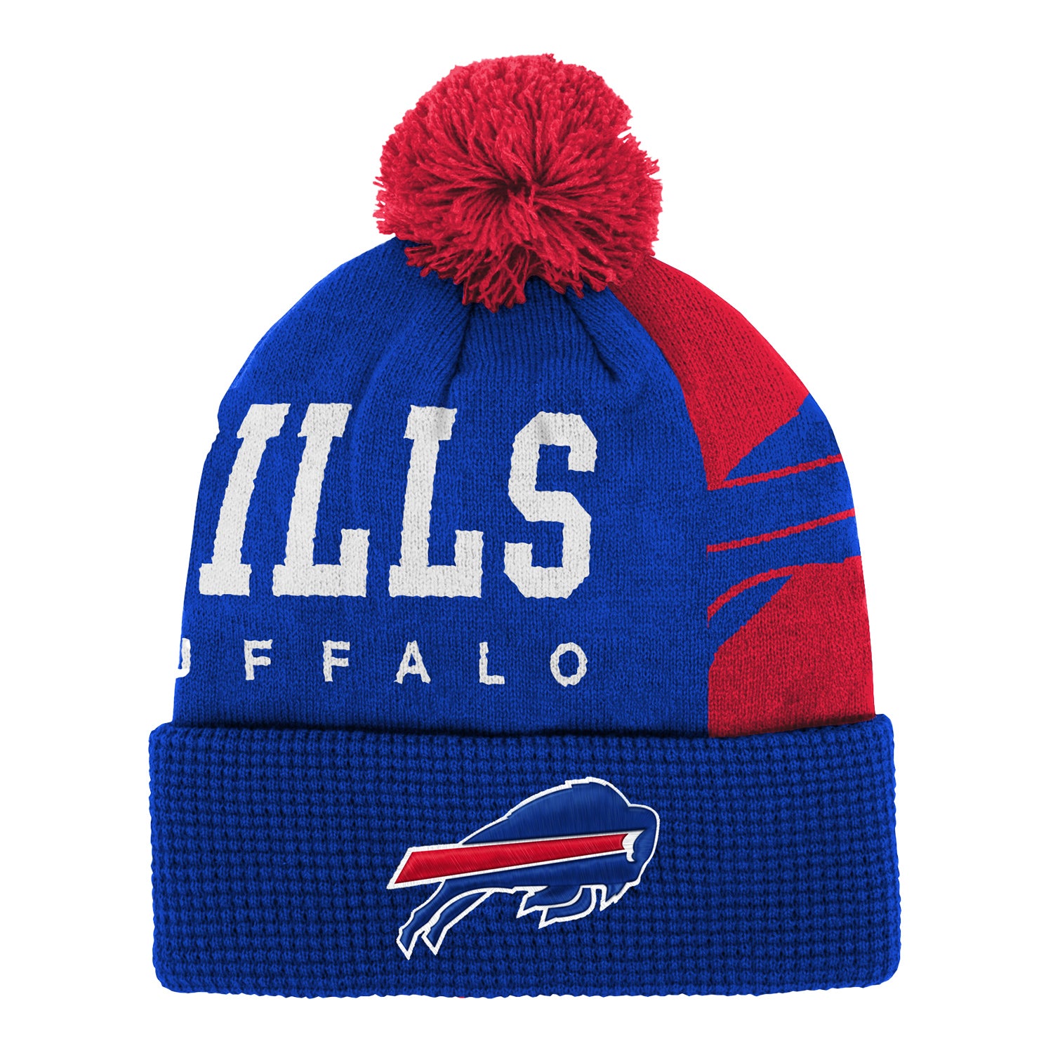 Youth Bills Cuff Knit Hat In Blue & Red - Front View