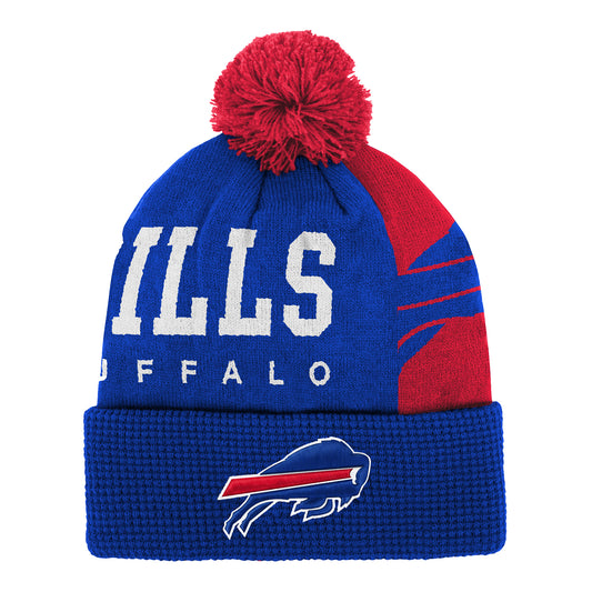 Youth Bills Cuff Knit Hat In Blue & Red - Front View