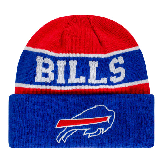 Bills New Era Jr. Reverse Knit Hat In Blue & Red - Front View