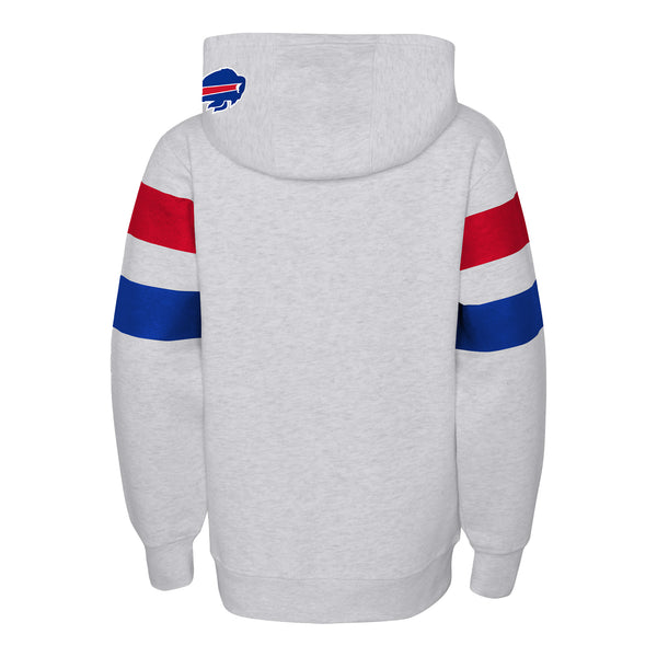 Youth Dynamic Duo Bills Hooded Sweatshirt In White, Blue & Red - Back View