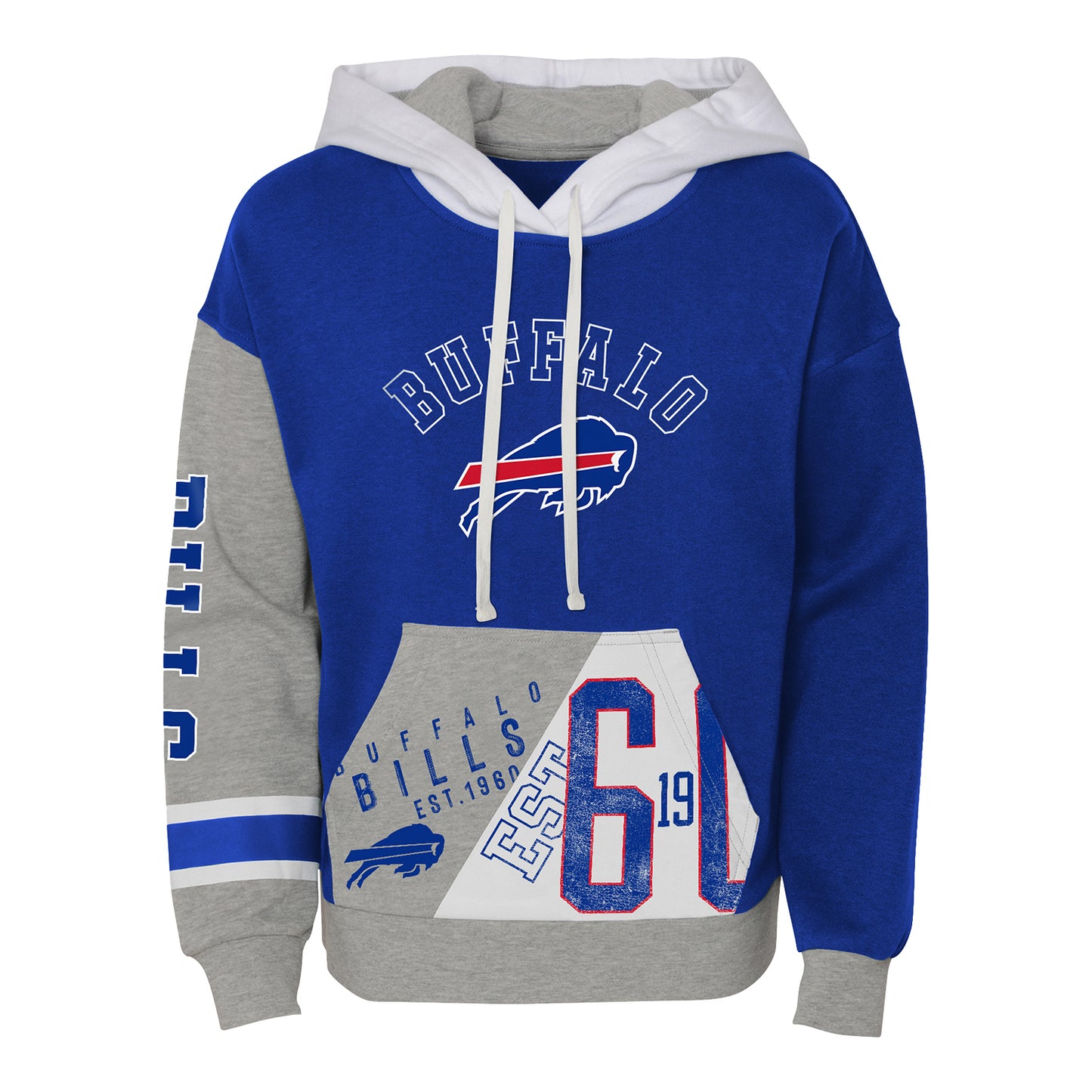 Youth Bills True Fan Hooded Sweatshirt In Blue, Grey & White - Front View