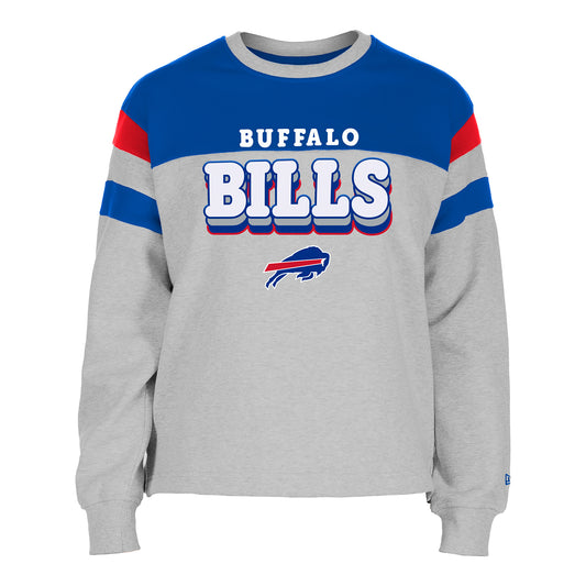 Buffalo Bills New Era Youth Girls Wordmark Crewneck In Grey - Front View