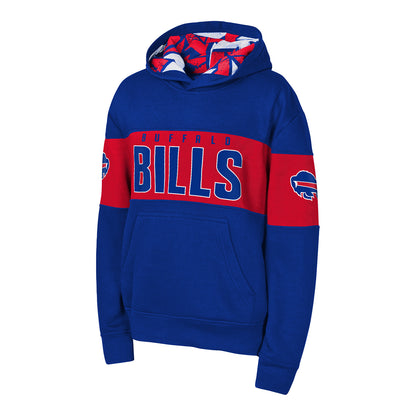 Bills Youth Red Zone Pullover Hoodie In Blue & Red - Front View