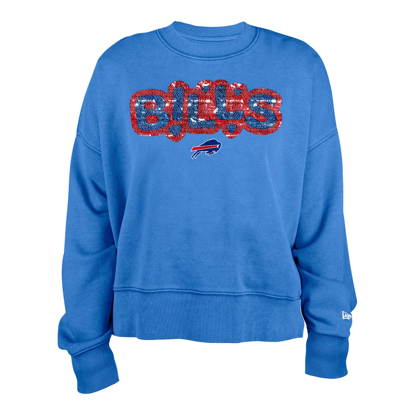 Youth Buffalo Bills Girls Sequin Flip Crew In Blue - Front View