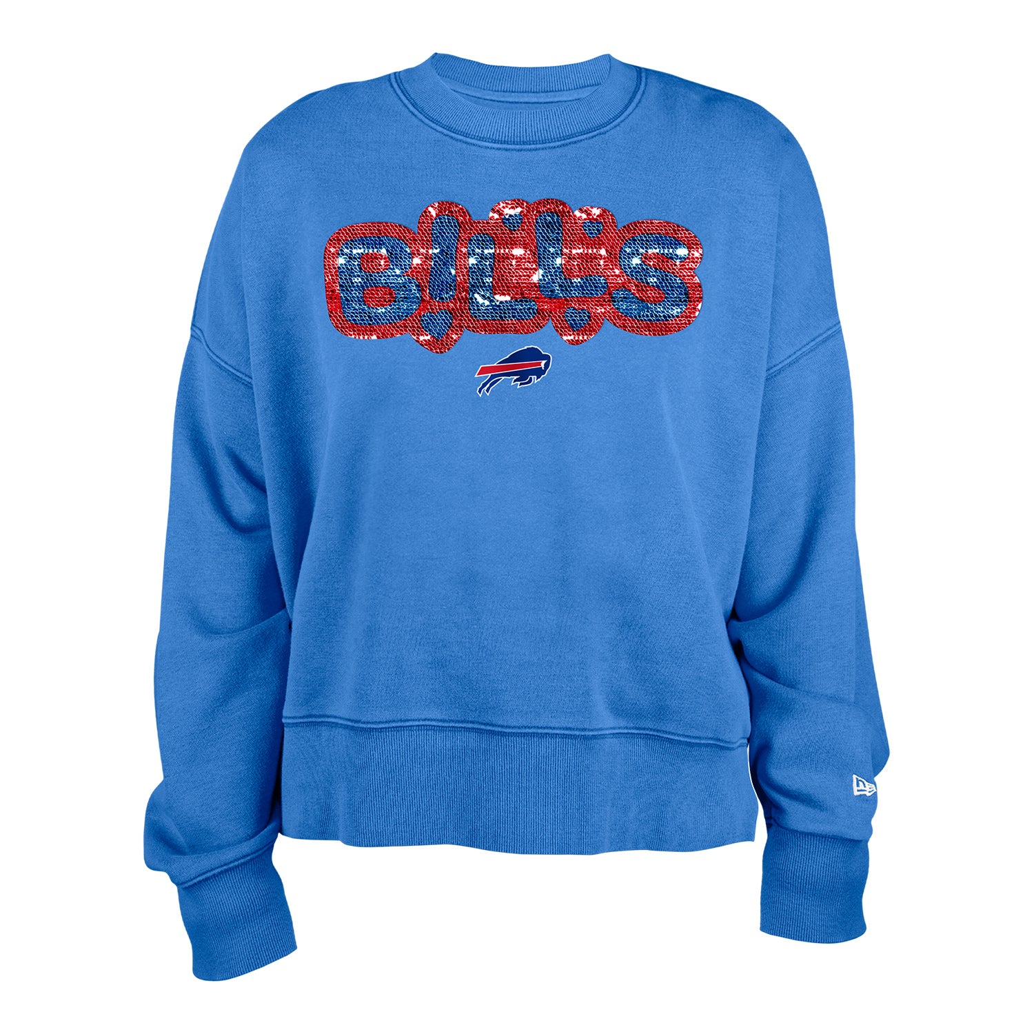Youth Buffalo Bills Girls Sequin Flip Crew In Blue - Front View