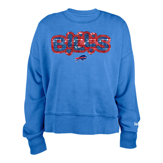 Youth Buffalo Bills Girls Sequin Flip Crew In Blue - Front View