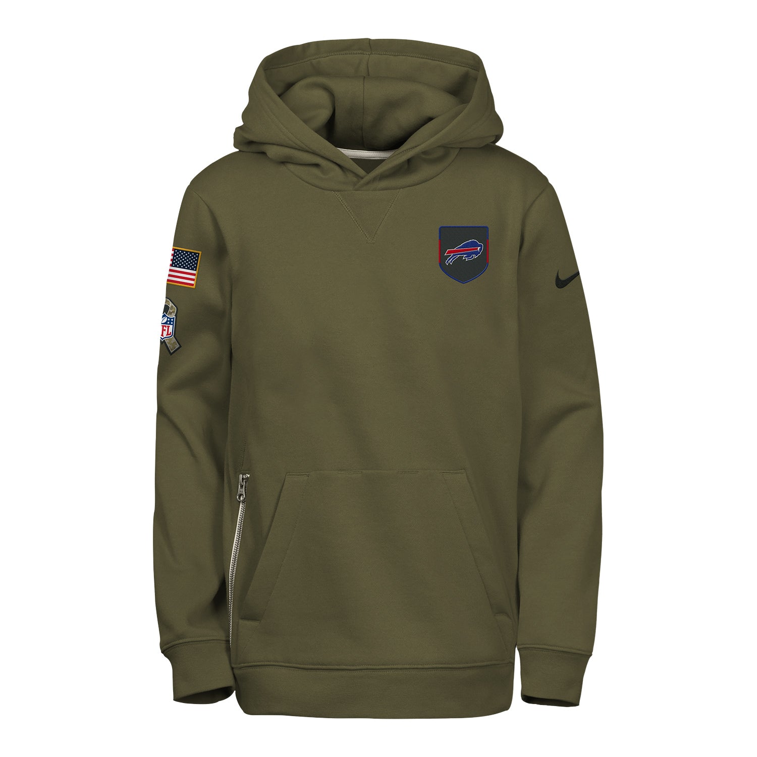Youth Buffalo Bills Nike 2025 Salute to Service Hoodie In Green - Front View