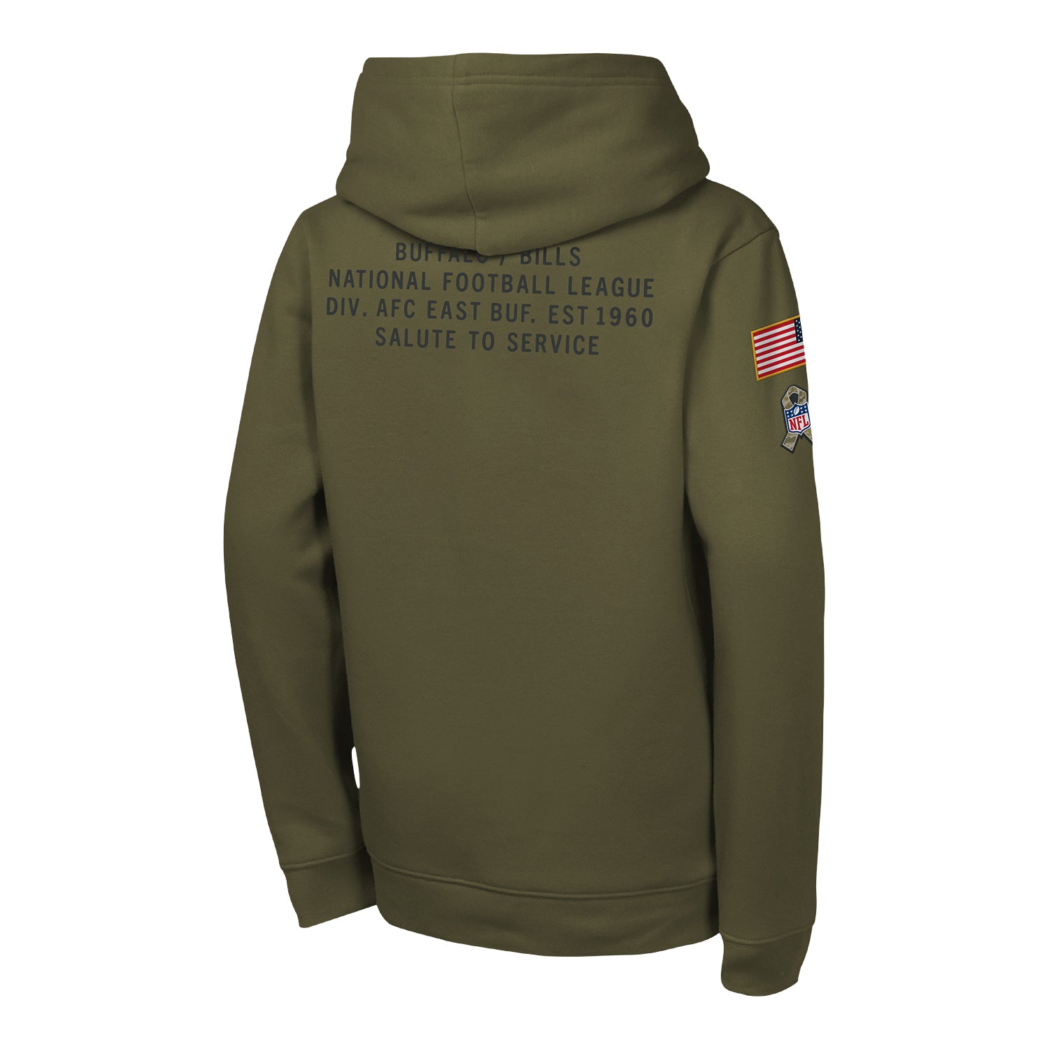 Youth Buffalo Bills Nike 2025 Salute to Service Hoodie In Green - Back View