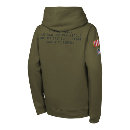 Youth Buffalo Bills Nike 2025 Salute to Service Hoodie In Green - Back View
