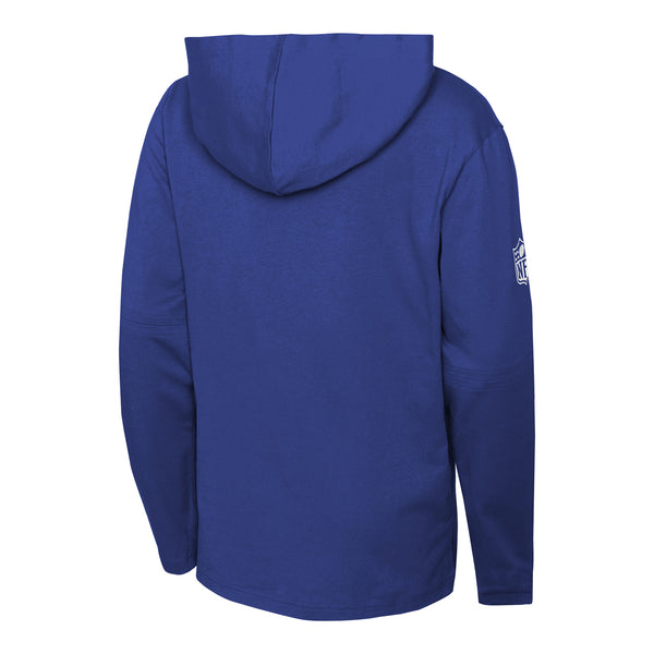Youth Long Sleeve Dri-Fit Hooded T-Shirt In Blue - Back View