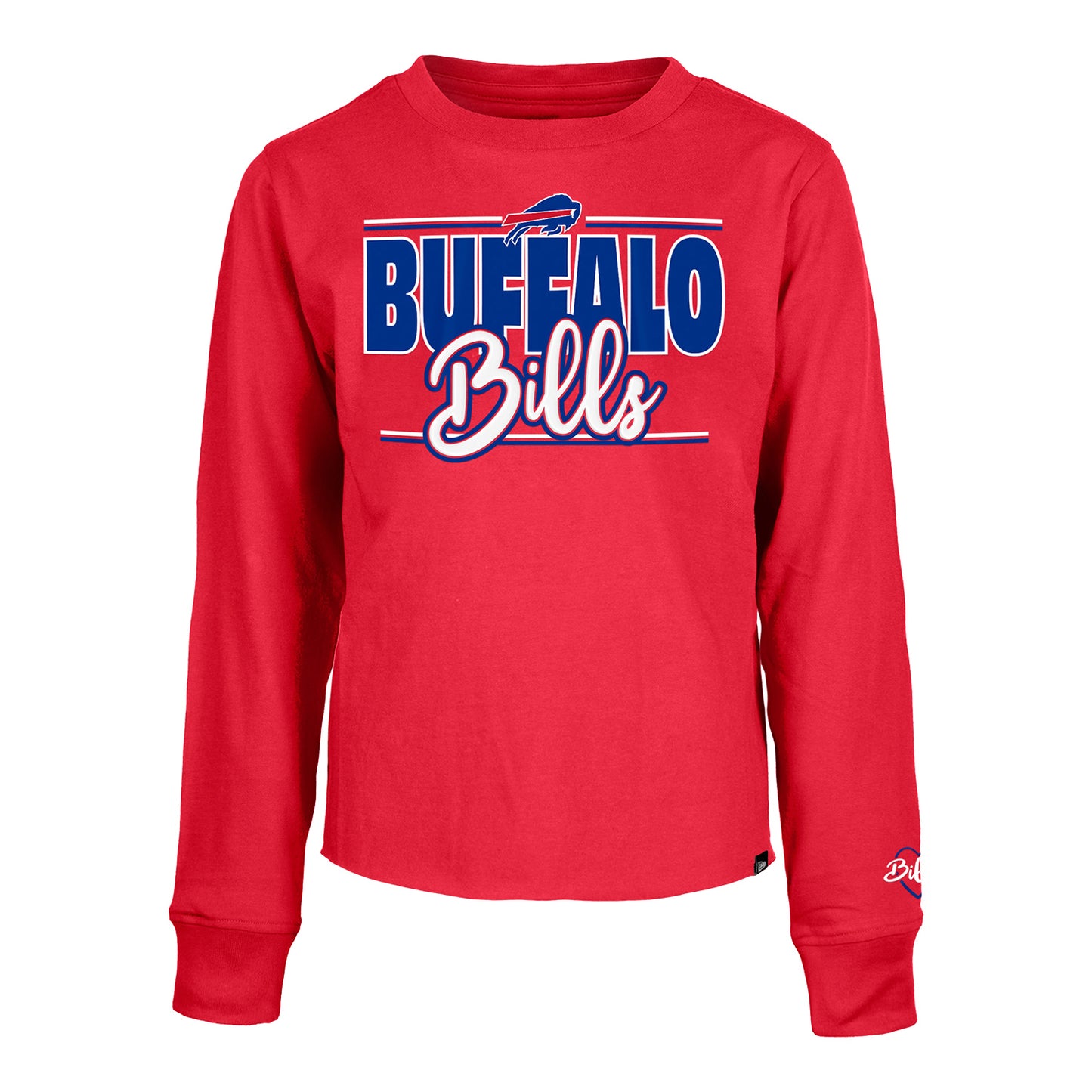 Girls Long Sleeve Cropped Bills T-Shirt In Red - Front View