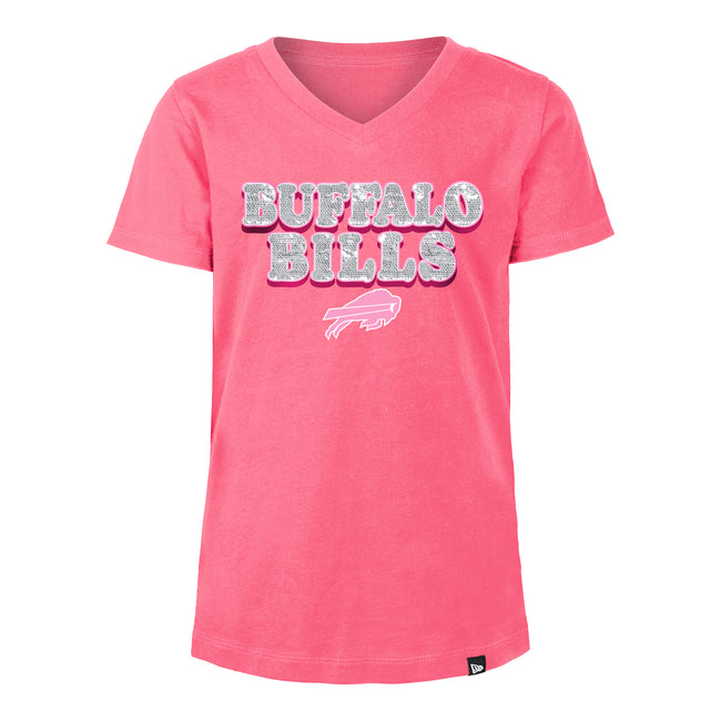 Youth Buffalo Bills Pink With Rainbow Sequin Short Sleeve Shirt