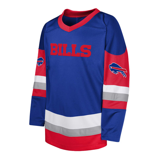 Buffalo Bills Outstuff Youth Long Sleeve Hockey Jersey T-Shirt In Blue - Front View