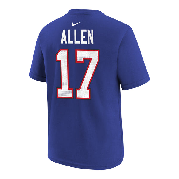 Youth Nike Josh Allen Name & Number T-Shirt In Blue - Back View