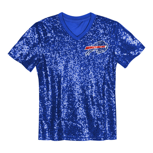 Girls Outerstuff Buffalo Bills Wordmark Sequin T-Shirt In Blue - Front View