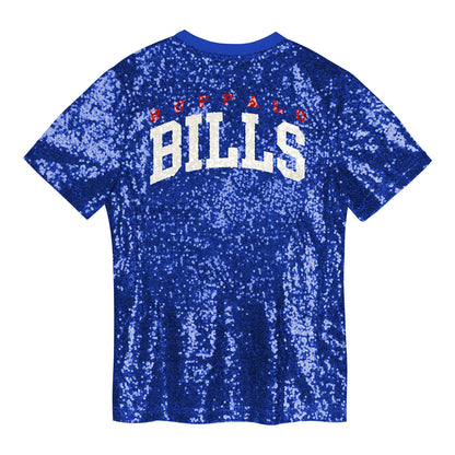 Girls Outerstuff Buffalo Bills Wordmark Sequin T-Shirt In Blue - Back View