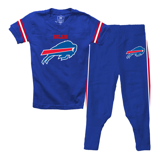 Buffalo Bills Short Sleeve Pajama Set In Blue - Combined Front View