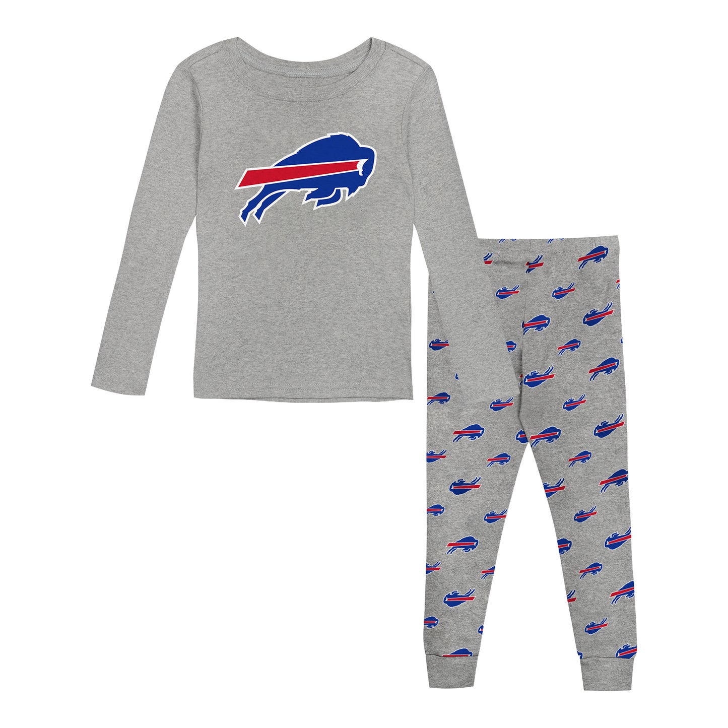 Buffalo Bills Juvenile All Over Print PJ Set In Grey - Combined Set Front View