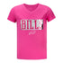 Girls Bills Flip Sequins V-Neck T-Shirt In Pink - Front View Silver Logo