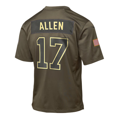 Youth Buffalo Bills 2025 Salute to Service Josh Allen Jersey In Green - Back View