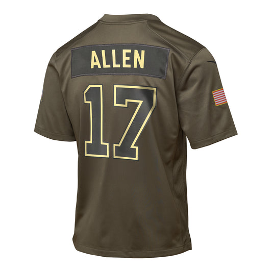 Youth Buffalo Bills 2025 Salute to Service Josh Allen Jersey In Green - Back View
