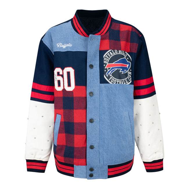 The Wild Collective Women's Buffalo Bills Vintage Blue Bomber Jacket