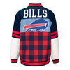 Ladies Wild Collective Buffalo Bills Flannel Denim Snap Jacket In Blue, Red & White - Back View