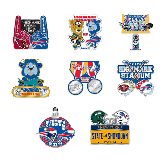 Bills 2024 Gameday Hatpin Set In Multi-Color - Front View Of All Pins