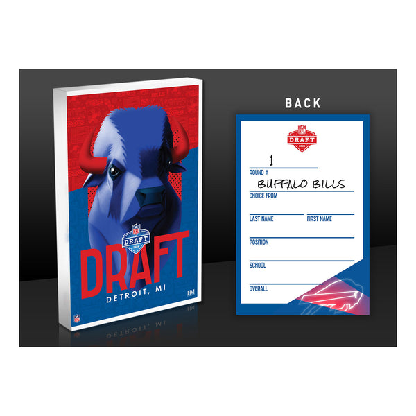 Buffalo Bills 2024 NFL Draft Card 3D Acrylic Block In Blue, Red & White - Front View