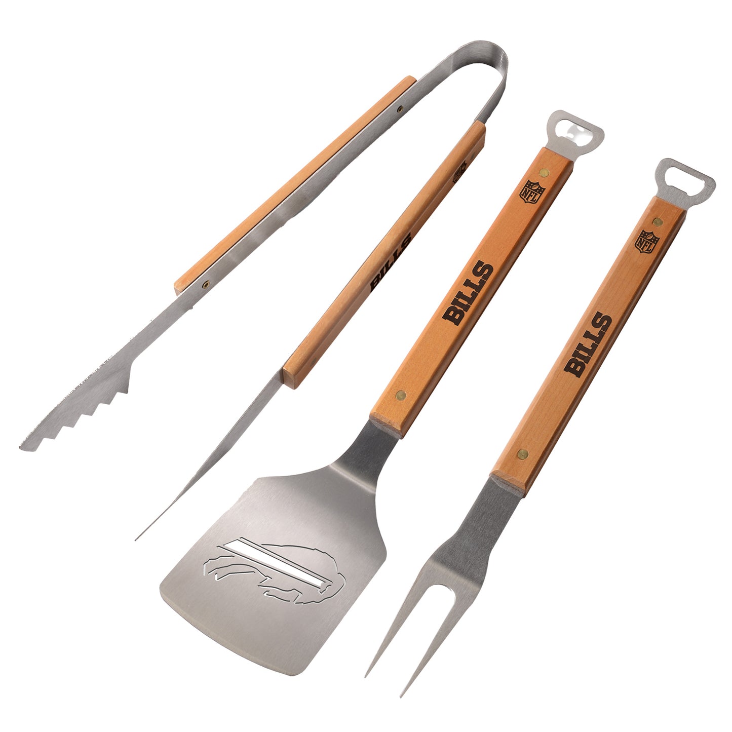 Buffalo Bills Classic Wood 3pc Classic BBQ Set In Brown - All Utensils