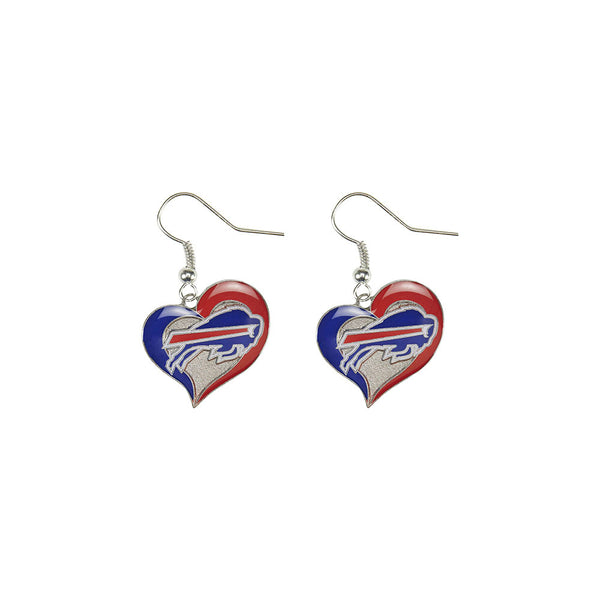 Bills Team Logo Heart Earrings in Blue and Red - Front View