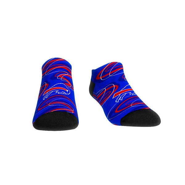 Ladies Bills Low Cut Swirl Socks in Blue and Red - Front View