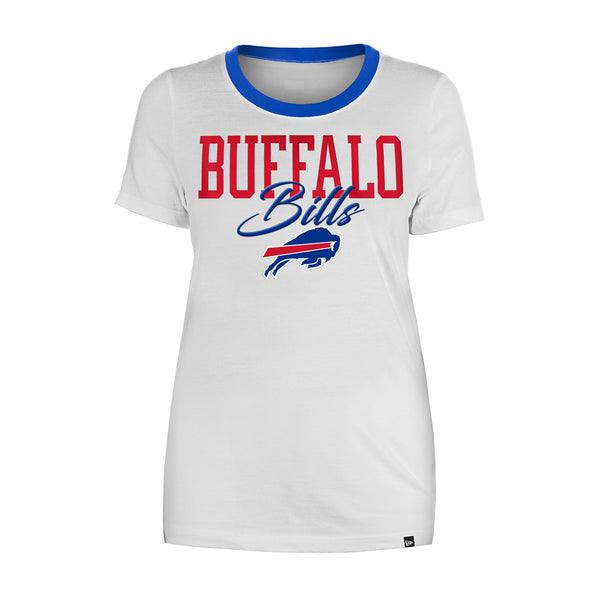 Ladies Bills New Era Brushed Scoop Neck T-Shirt In White, Red & Blue - Front View