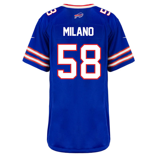 Ladies Nike Game Home Matt Milano Jersey in Blue - Back View