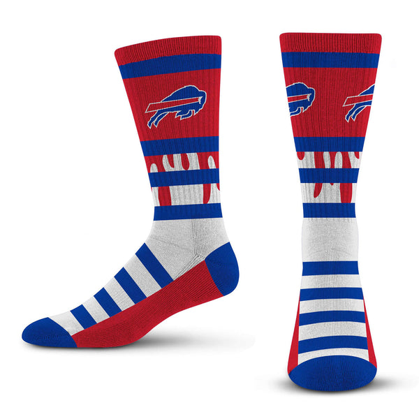 For Bare Feet Bills Drip Stripe Crew Socks in Red, Blue, & White - Front View