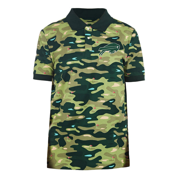 New Era Bills Golf Course Polo In Green Camouflage - Front View